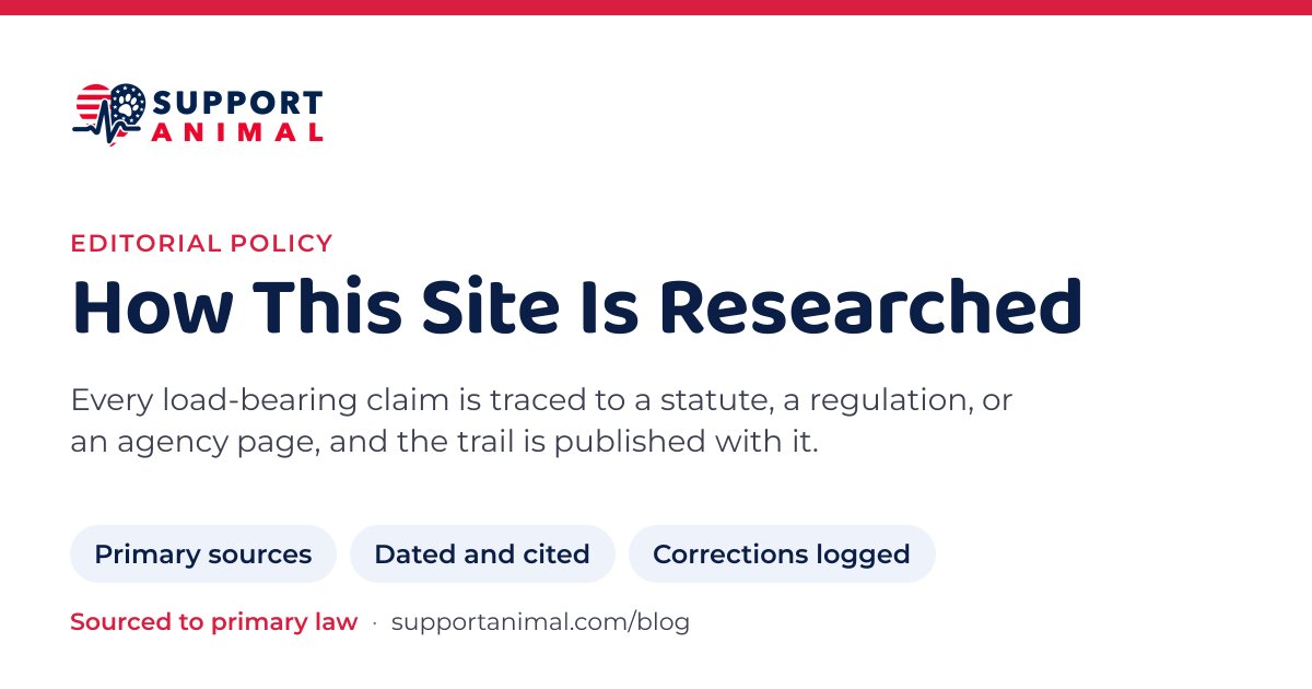 How the Support Animal blog is researched: primary sources, dated citations, and logged corrections