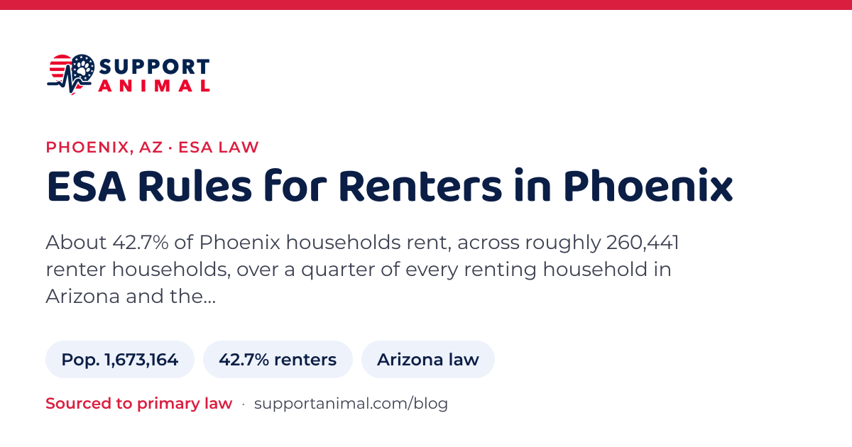 ESA letter in Phoenix, AZ, emotional support animal rules for renters: population 1,673,164, 42.7% of households rent, under Arizona law, from Support Animal