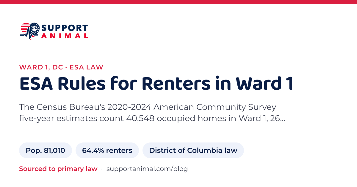 ESA letter in Ward 1, DC, emotional support animal rules for renters: population 81,010, 64.4% of households rent, under District of Columbia law, from Support Animal
