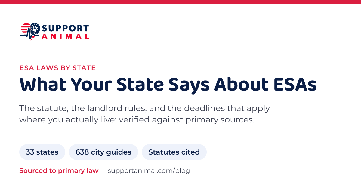 ESA laws by state: statutes, landlord rules and city guides across every state we cover
