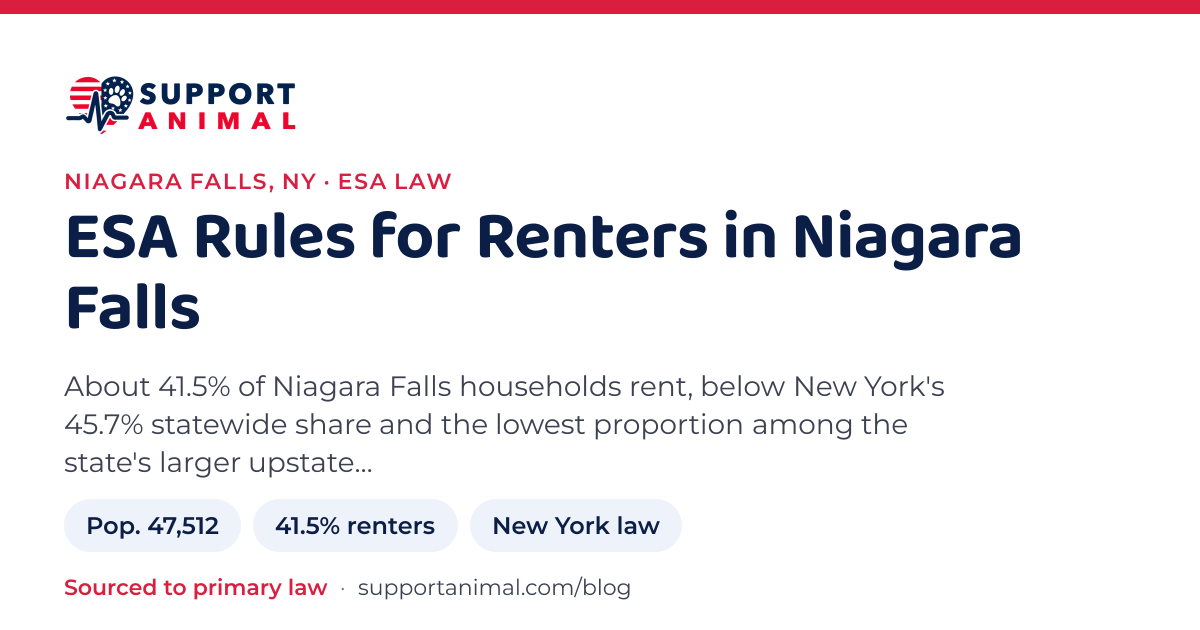 ESA letter in Niagara Falls, NY, emotional support animal rules for renters: population 47,512, 41.5% of households rent, under New York law, from Support Animal