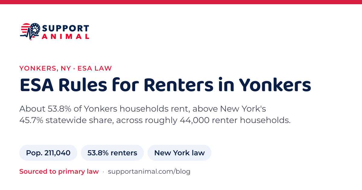 ESA letter in Yonkers, NY, emotional support animal rules for renters: population 211,040, 53.8% of households rent, under New York law, from Support Animal